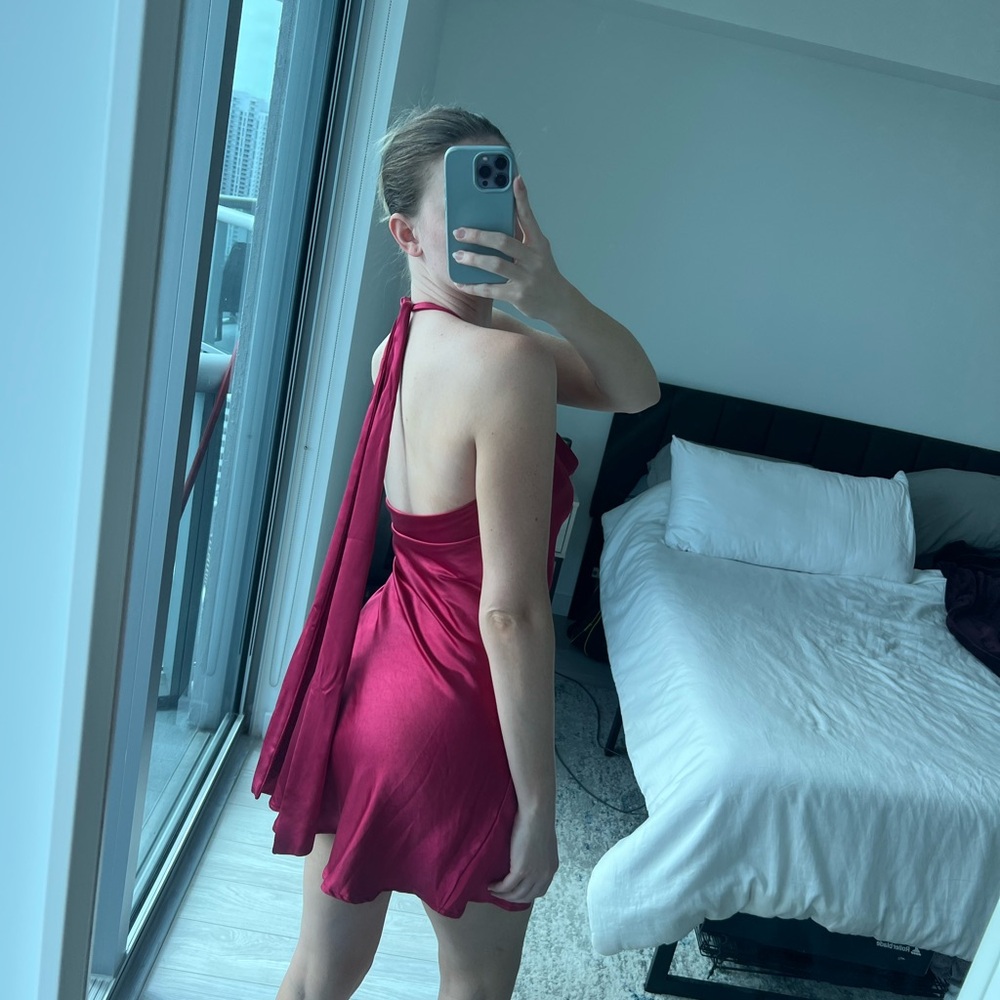 Altard State Satin Red Cowl Neck Dress